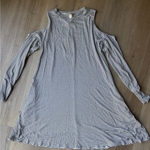 Elan Striped Cold Shoulder Dress